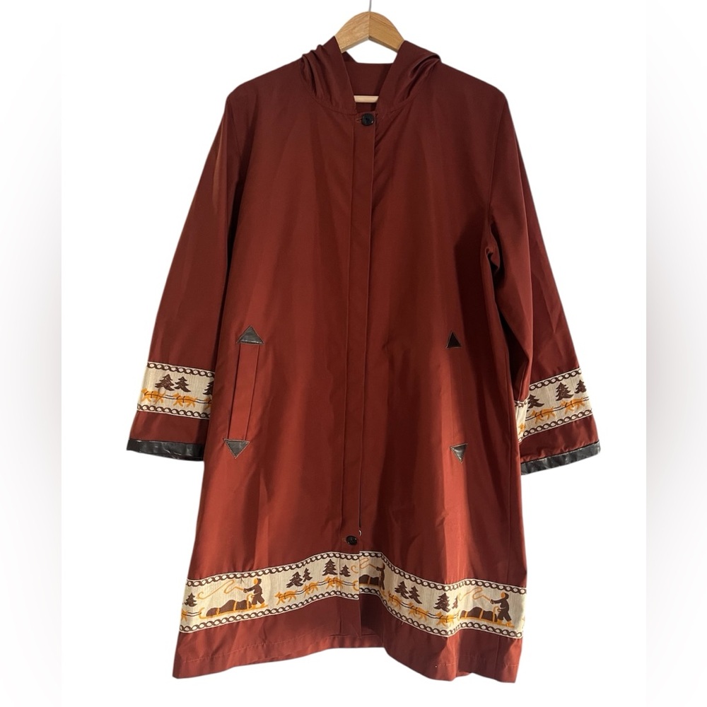 Kerr’s Furs Vintage Embroidered Hooded Parka Size L Rust Red